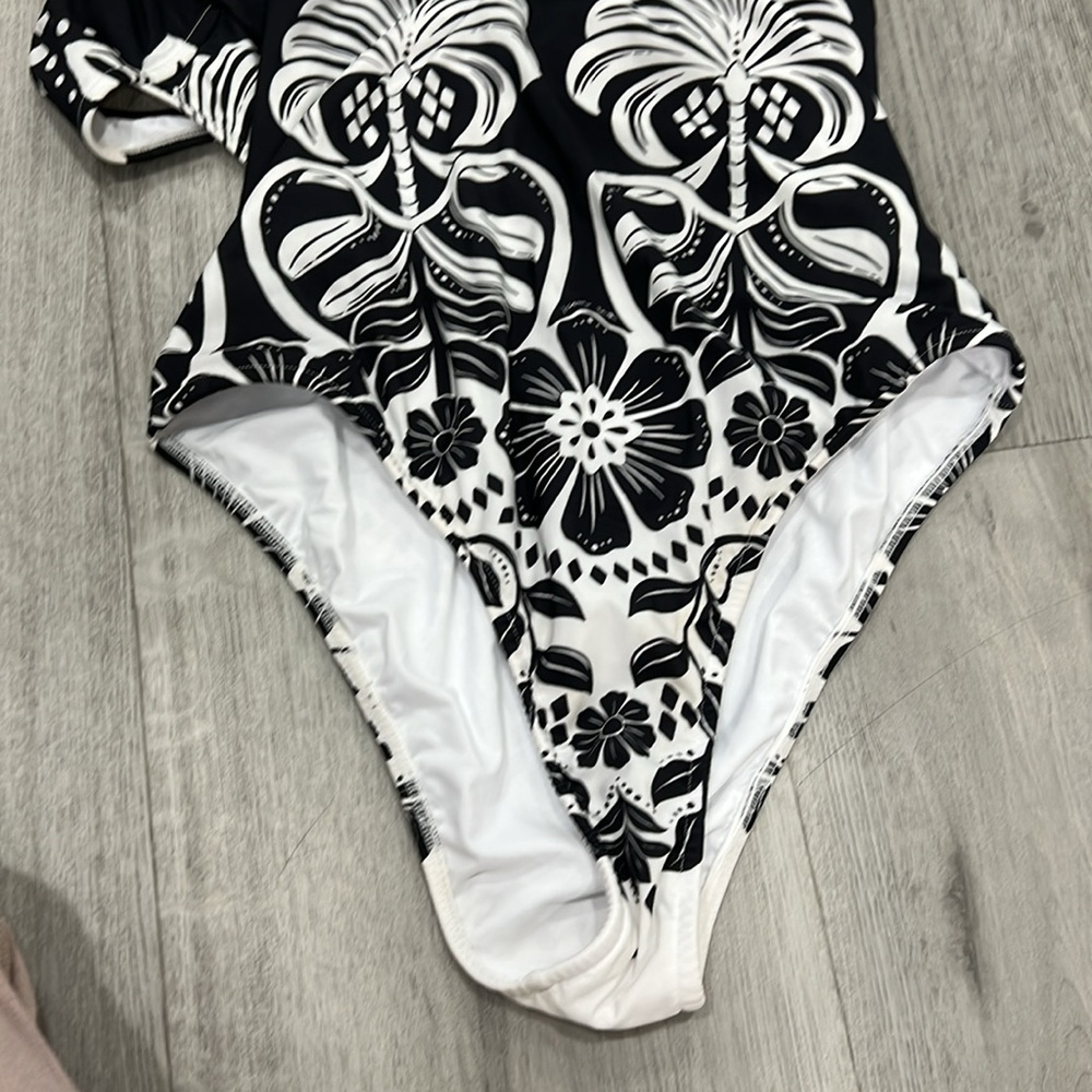 Farm Rio Black Flowers Leopards One-Piece Swimsuit - Picture 4 of 7